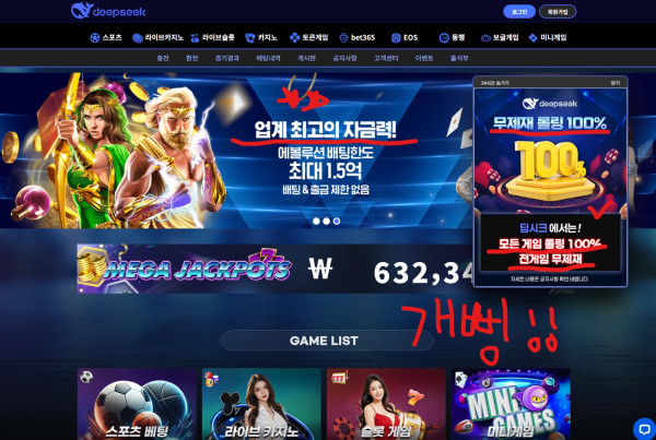 딥시크카지노 홈페이지 메인화면
